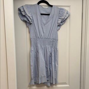 Sandro Blue V-Neck Ruffle Sleeve Mini Dress